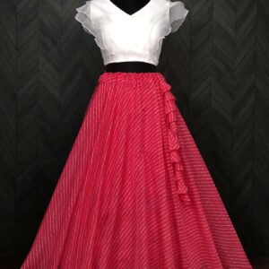 Premium Designer Leheriya Digital Printed Organza Lehenga Choli Set